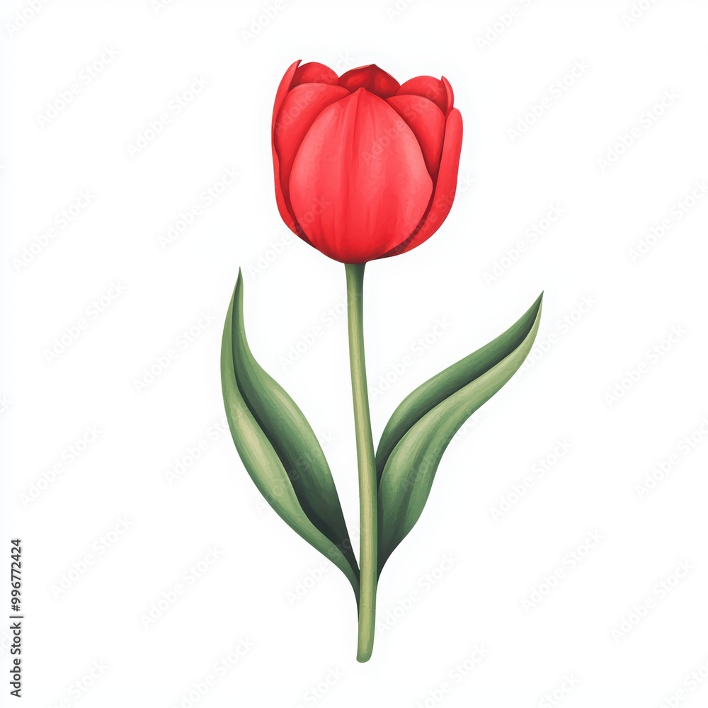 Red tulip with green leaves on white isolated background. Red tulip with green leaves on white isolated background.