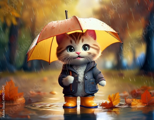 Cute Cartoon Cat Wearing a ...
