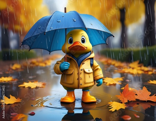 Cute Cartoon Duck Holding a...