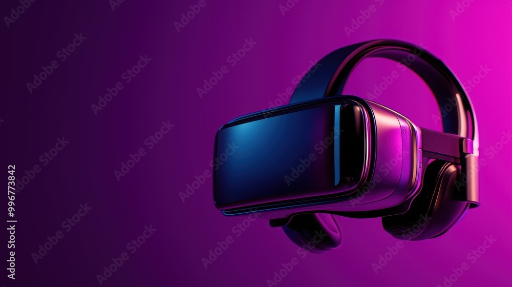 Virtual reality headset with sleek design on colorful gradient background. Virtual reality headset with sleek design on colorful gradient background.