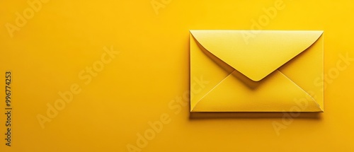 Yellow envelope on vibrant yellow background, ideal for creative projects.
