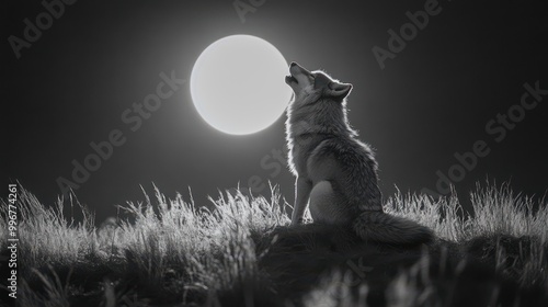 Majestic Wolf Under Full Moon Glow photo