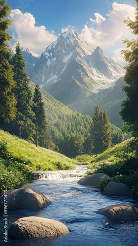 river in the mountains, mountain landscape, desktop background wallpaper