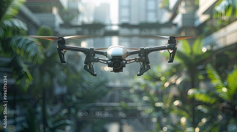 A high-tech drone hovering in the air, capturing real-time data A high-tech drone hovering in the air, capturing real-time data