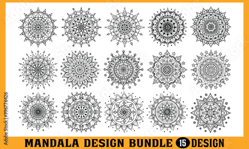 Celestial Mandalas Design Bundle, Artistic hand-drawn mandalas on a crisp white background, isolated icon concept. Premium vector illustrations, beautiful design, high-quality, EPS 10.