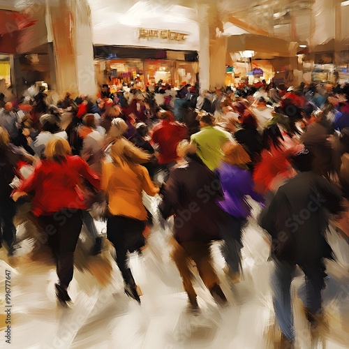 Dynamic Digital Painting of Black Friday Shopping Frenzy