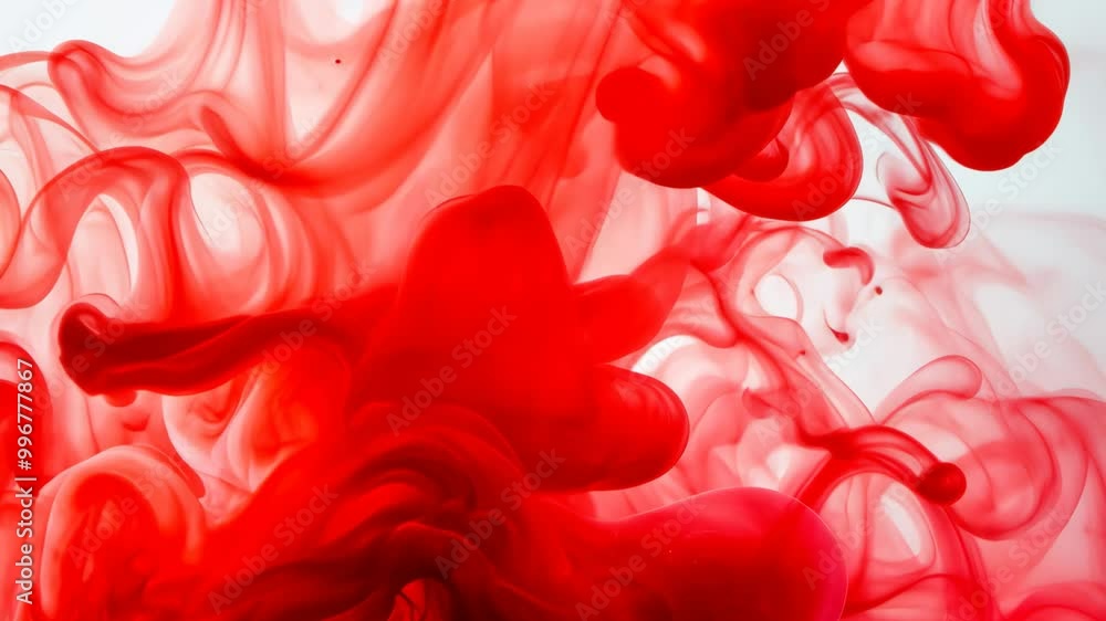 Flowing red ink creating mesmerizing patterns while dissolving in water ...
