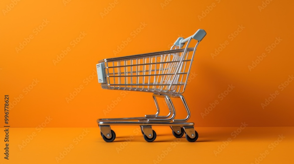Shopping Cart on Orange Background Shopping Cart on Orange Background