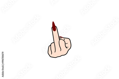 Vector illustration of cartoon female hand with middle finger and red nails