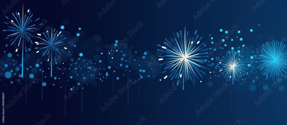 Fototapeta premium Blue Fireworks Display with Bokeh Lights