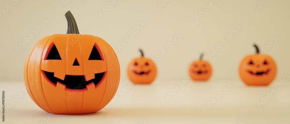 A pumpkin with a smiley face on it is surrounded by four other pumpkins A pumpkin with a smiley face on it is surrounded by four other pumpkins