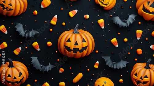 Halloween background with candy corn and pumpkin