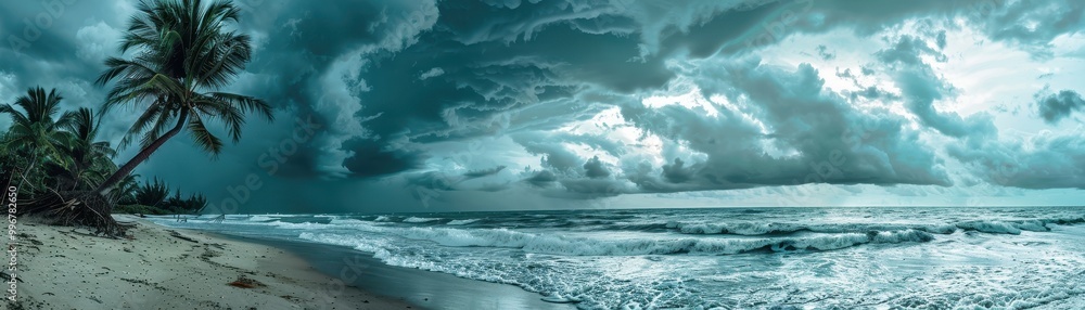 A beautiful beach with a palm tree and the ocean A beautiful beach with a palm tree and the ocean