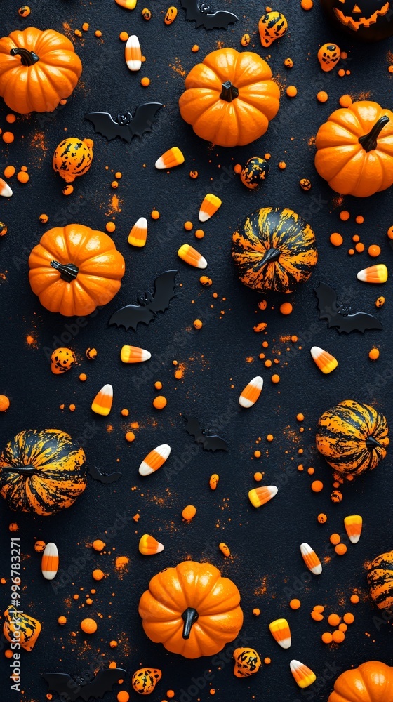 3D Halloween pattern with bat and pumpkin 3D Halloween pattern with bat and pumpkin