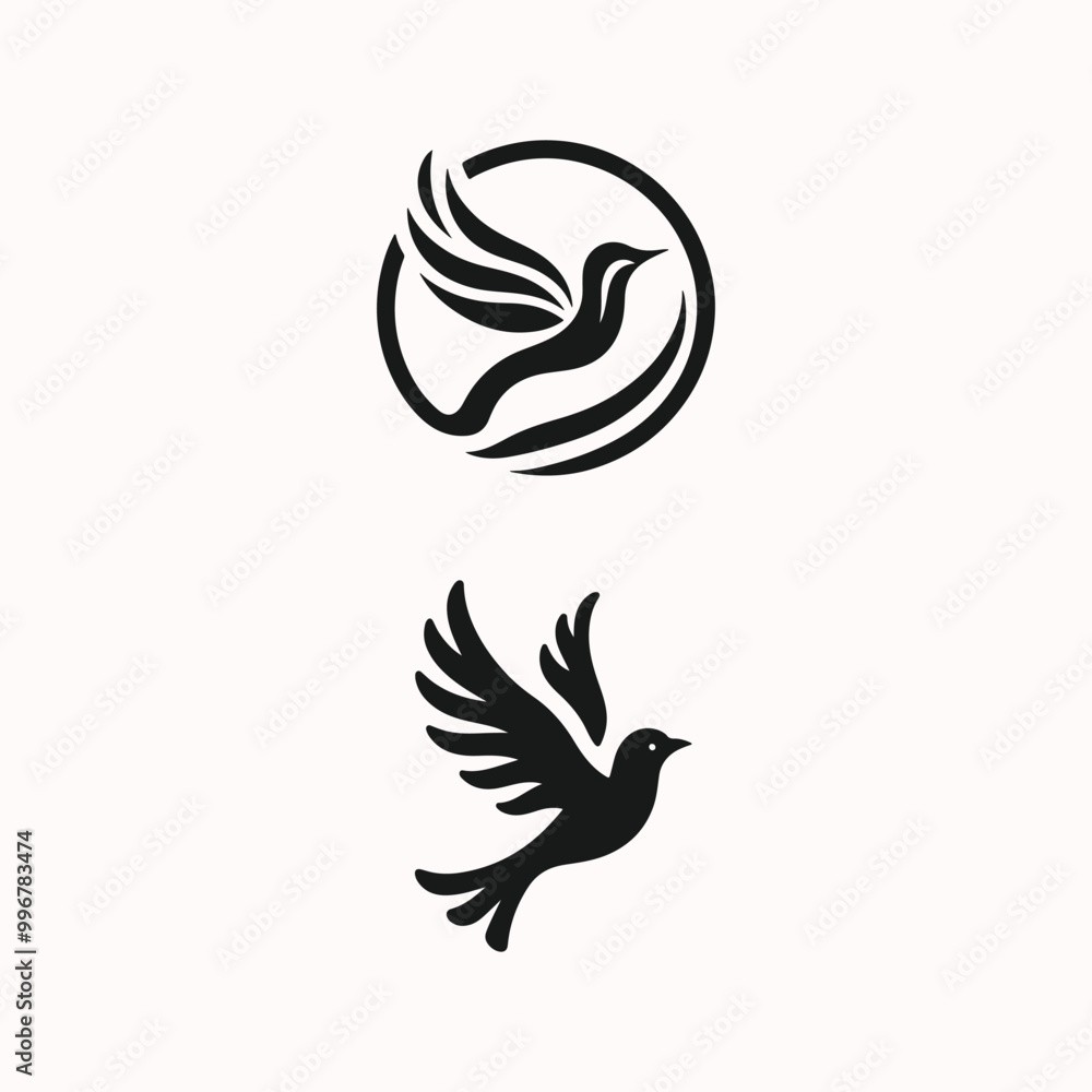 Fototapeta premium A bird in flight logo icon, silhouette style, minimalist, white background