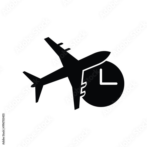 black air plane with timer icon. flat simple style trend modern minimal logotype graphic design element isolated on white background. concept of information