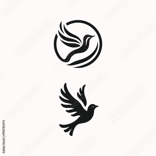A bird in flight logo icon, silhouette style, minimalist, white background