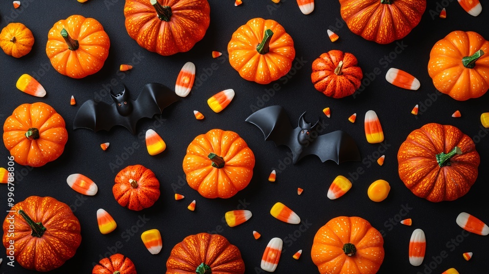 3D Halloween pattern with bat and pumpkin 3D Halloween pattern with bat and pumpkin