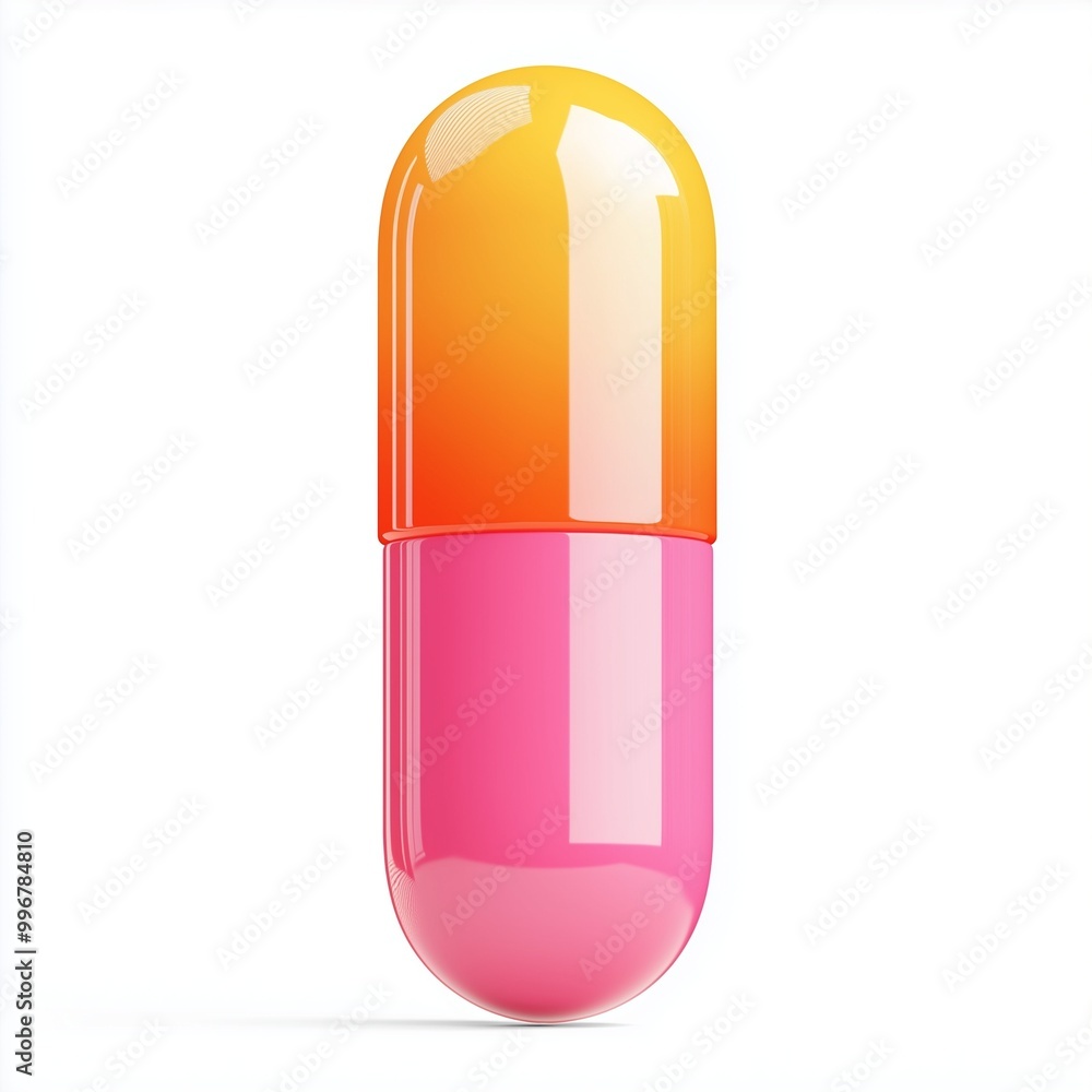 A 3D illustration of a single capsule, showcasing a detailed and realistic design, ideal for medical and pharmaceutical applications A 3D illustration of a single capsule, showcasing a detailed and realistic design, ideal for medical and pharmaceutical applications