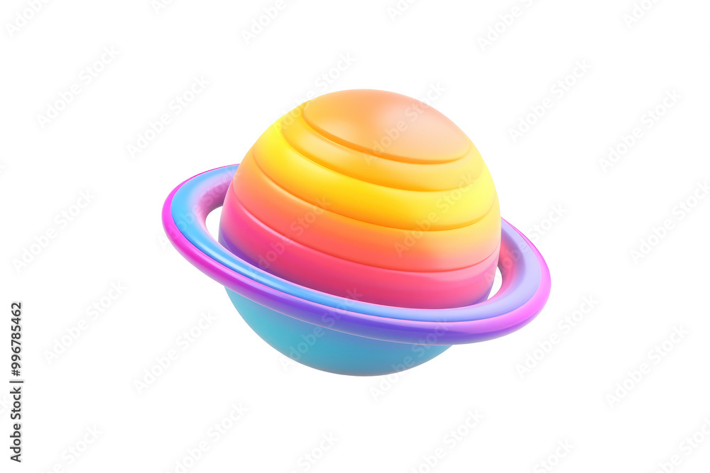 A 3D rendering of a colorful planet with a ring system. A 3D rendering of a colorful planet with a ring system.