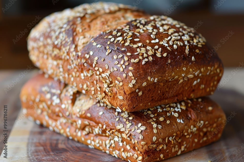 Two loaves of bread with sesame seeds on top Two loaves of bread with sesame seeds on top