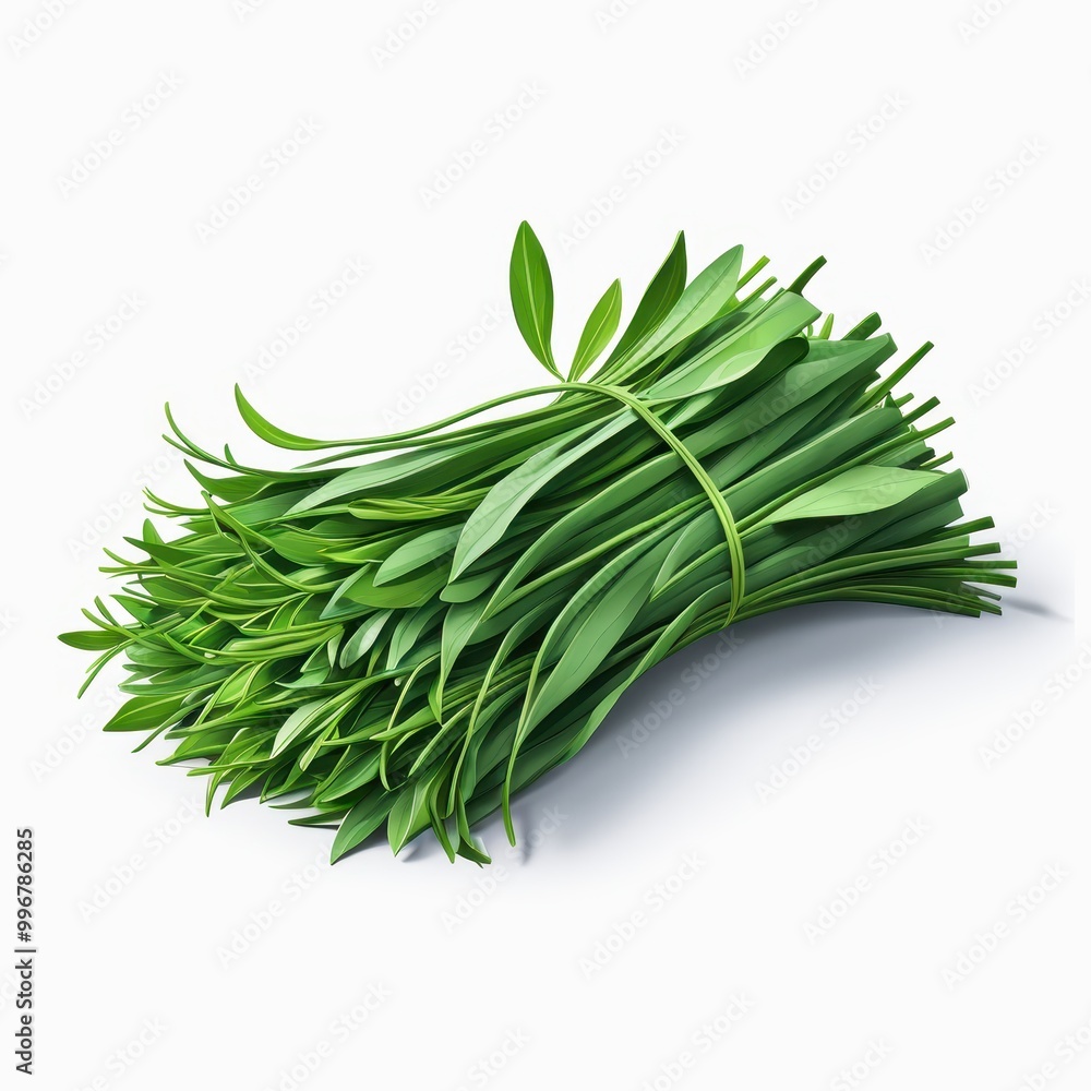 A bundle of fresh green herbs tied together, showcasing vibrant foliage. A bundle of fresh green herbs tied together, showcasing vibrant foliage.