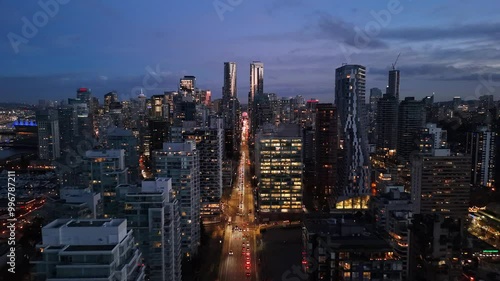 sunset over vancouver city with orange sky