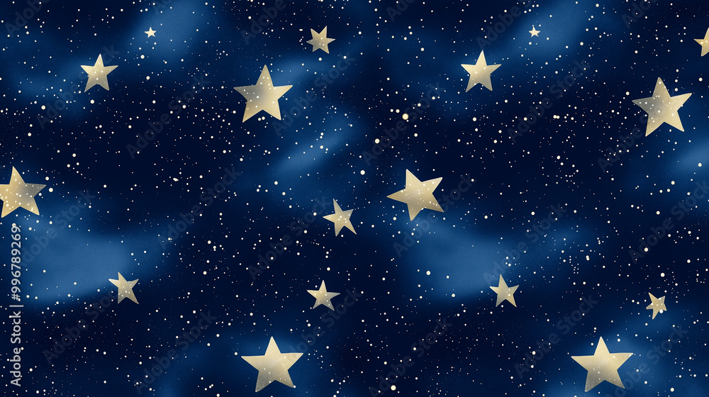 Gold Star Pattern on Deep Blue Background Gold Star Pattern on Deep Blue Background