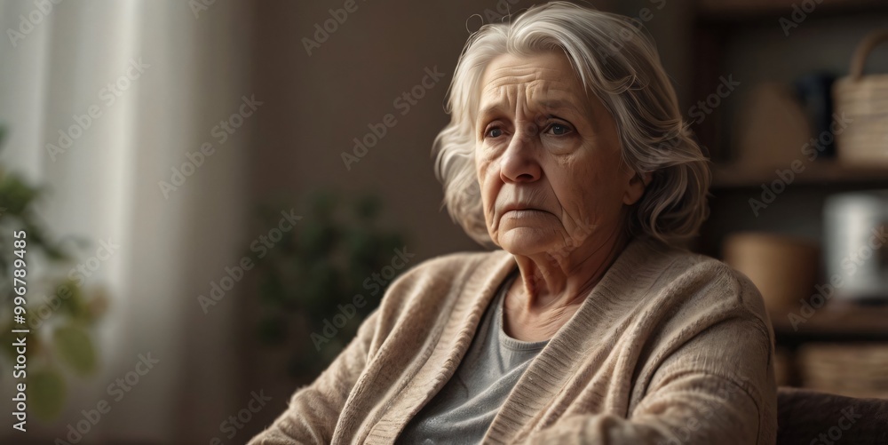 Depressed elderly woman at home. Senior woman mental health concept Depressed elderly woman at home. Senior woman mental health concept