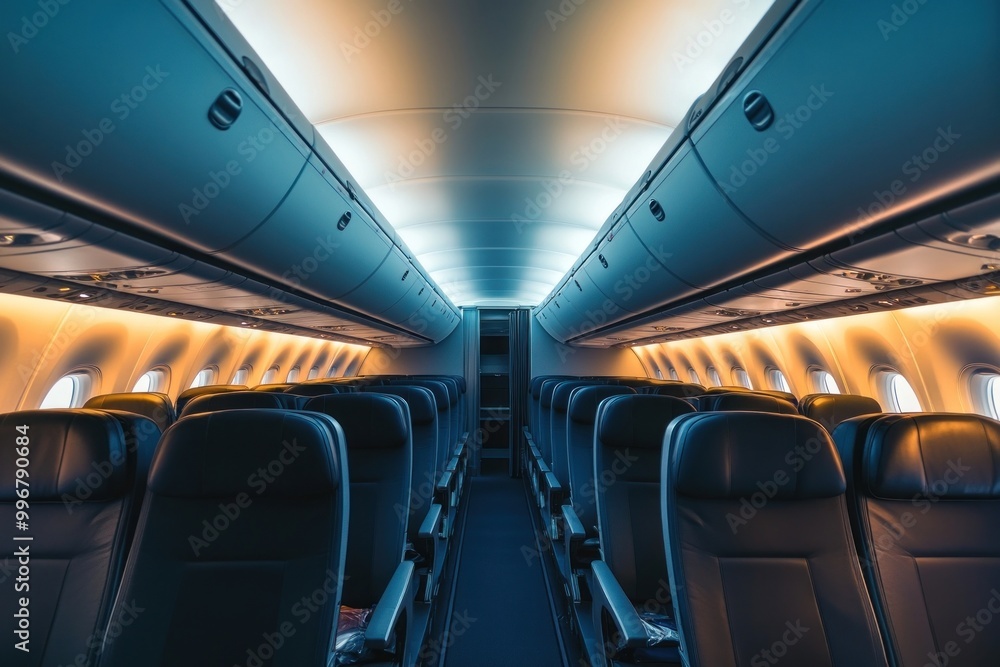 Interior of a modern passenger plane aircraft airplane interior. Interior of a modern passenger plane aircraft airplane interior.