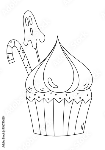 Coloring Pages of A Holiday Halloween Muffin With Candies