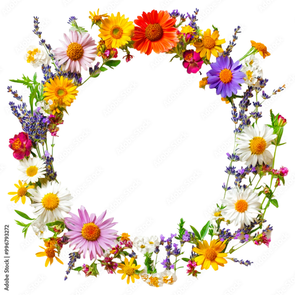 Vibrant floral border isolated on a transparent background Vibrant floral border isolated on a transparent background