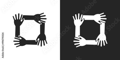 Mutual aid hand sign black and white icon vector design