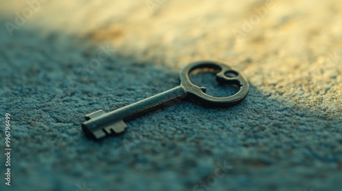 solitary key lying flat on a smooth, light-colored surface