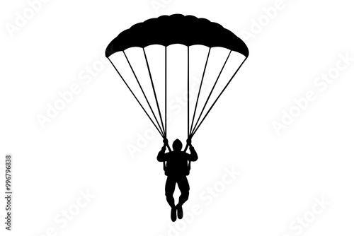 Paratrooper Landing Silhouette, Military Parachute Silhouette, Vector Illustration, Soldier Parachuting Clipart photo