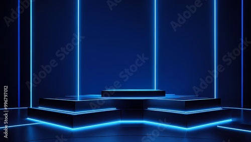 Blue stage with spotlight