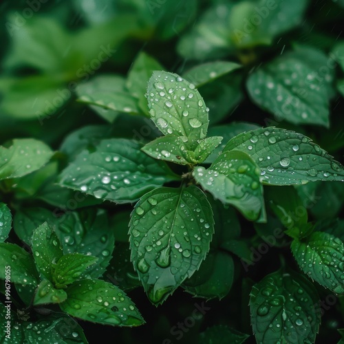 rain drops on a green leaf