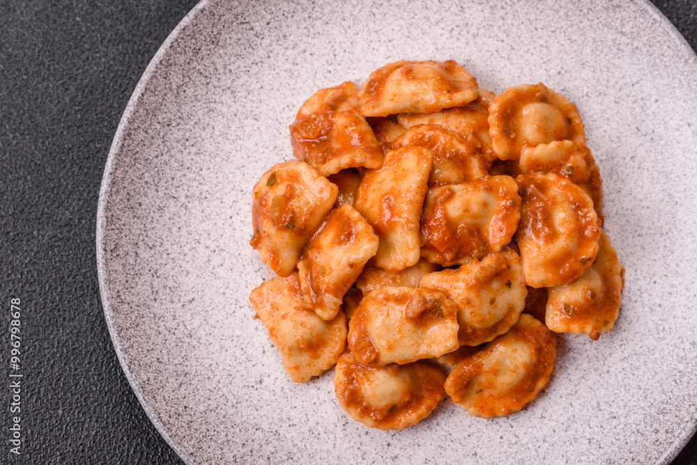 Ravioli with meat or vegetarian with ricotta, salt and spices Ravioli with meat or vegetarian with ricotta, salt and spices