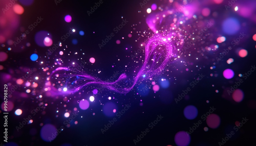 Vibrant abstract background with swirling purple lights and sparkling bokeh effects. Vibrant abstract background with swirling purple lights and sparkling bokeh effects.