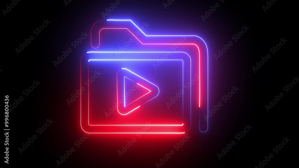 Glowing neon file folder sign. Glowing neon Folder icon isolated on black background .video file icon with a effect Glowing neon file folder sign. Glowing neon Folder icon isolated on black background .video file icon with a effect