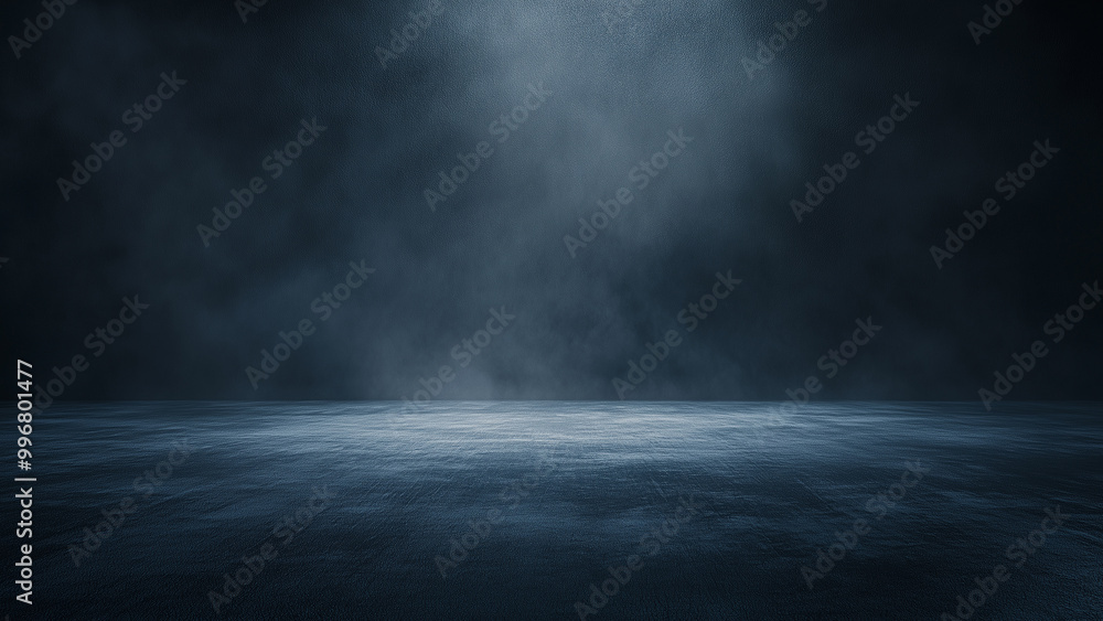 Dark room concrete floor. Black room background for product placement.Panoramic view of the abstract fog, mist or smog moves on black background. Dark room concrete floor. Black room background for product placement.Panoramic view of the abstract fog, mist or smog moves on black background.