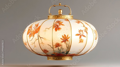 Oval-shaped lantern with traditional Chinese patterns and cartoon-style gold detailing