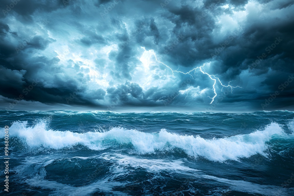 storm above the ocean in the night with a lot of waves storm above the ocean in the night with a lot of waves