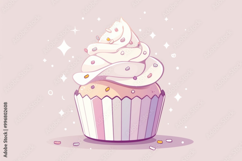 Cute Pink Cupcake with Icing and Sprinkles Design Cute Pink Cupcake with Icing and Sprinkles Design