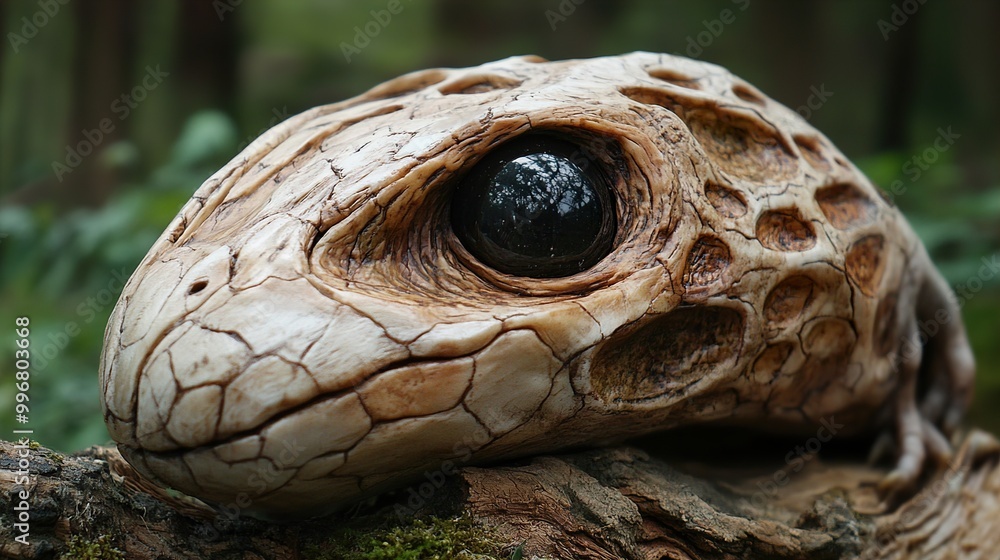 Detailed Wood Carving of a Lizard's Head Detailed Wood Carving of a Lizard's Head