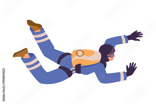 Man Paratrooper with Parachute Bag Flying in the Sky Vector Illustration