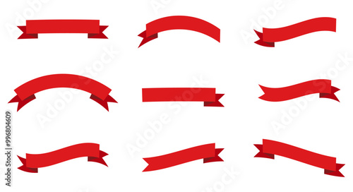 Set of red ribbons isolated on transparent or white background, vector illustration. Festive decoration with blank space, perfect for banners, tags, labels, gift cards, and holiday designs.