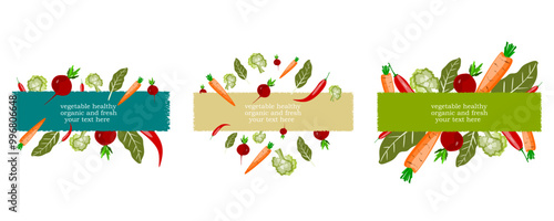 Fresh organic vegetable logo template designs isolated on white. Vector illustration. Healthy nutrition collection. Healthy food.
