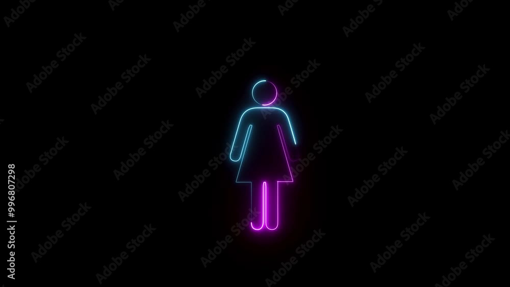 woman neon animation. Pointer to the toilet or restroom animation. Toilet or bathroom sign animation. female gender neon sign. woman neon animation. Pointer to the toilet or restroom animation. Toilet or bathroom sign animation. female gender neon sign.