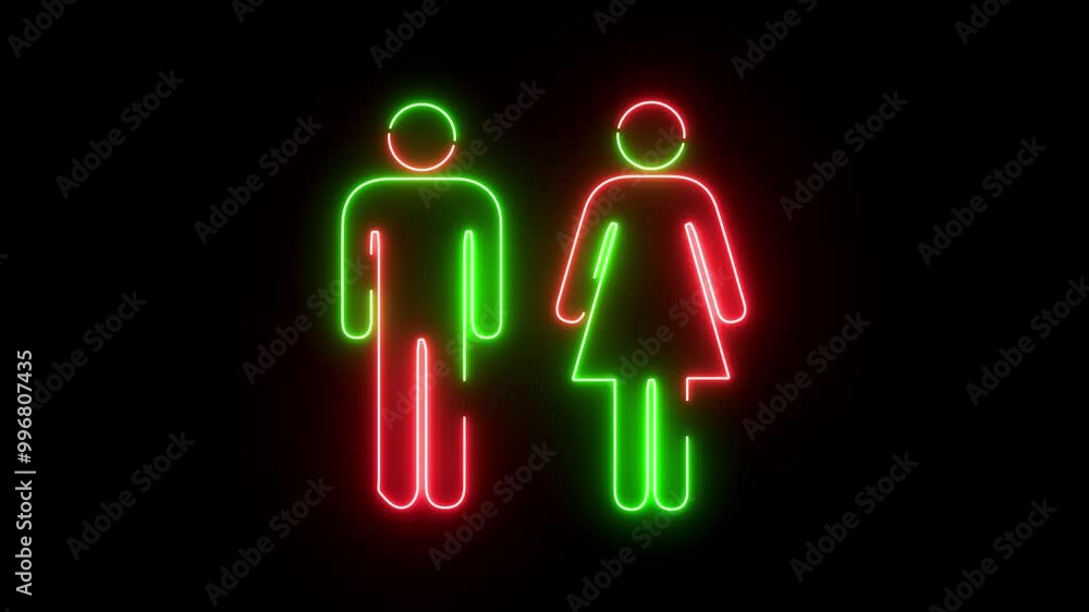 Male and Female Gender Icon. neon glowing Male and Female toilet icon. Male and Female Gender Icon. neon glowing Male and Female toilet icon.